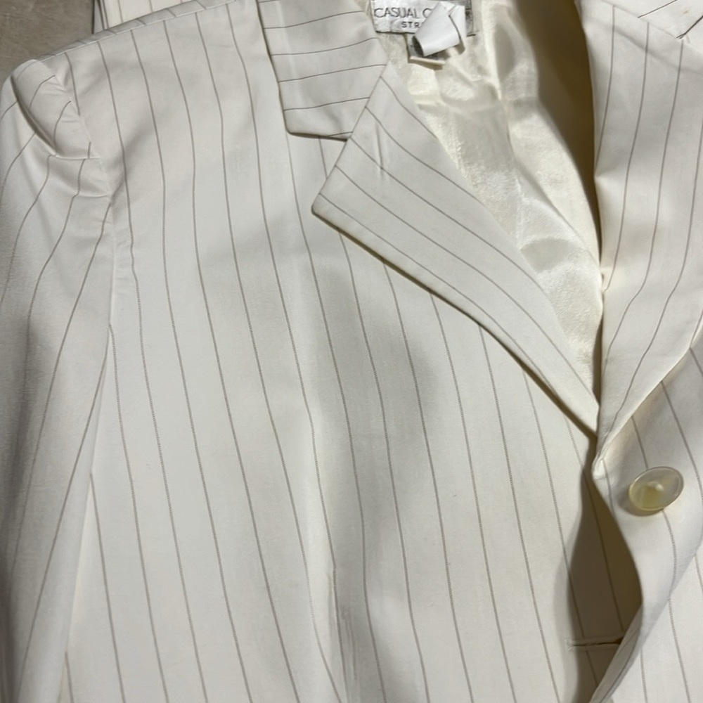 Off White Pinstriped Suit